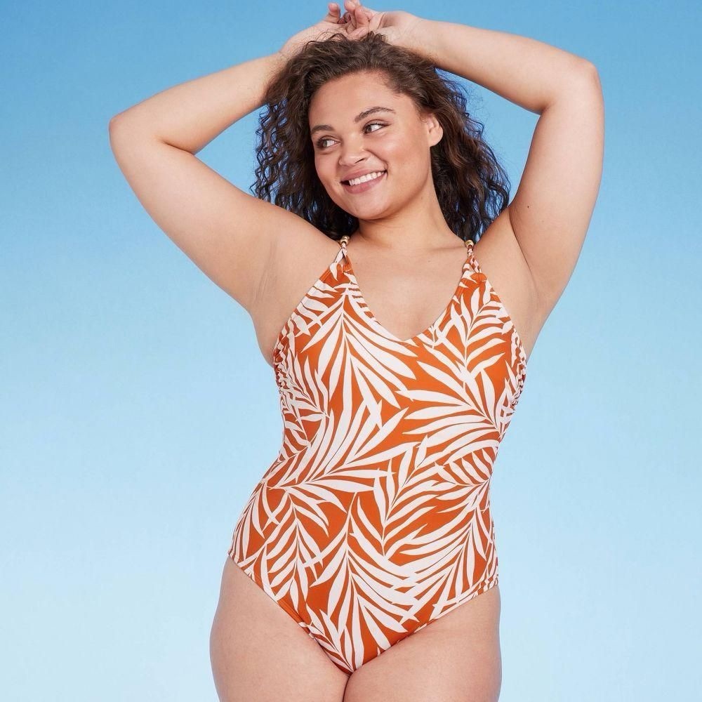 NWT Shade & Shore Tropical Orange and White Women’s OnePiece Swimsuit Size XL 16